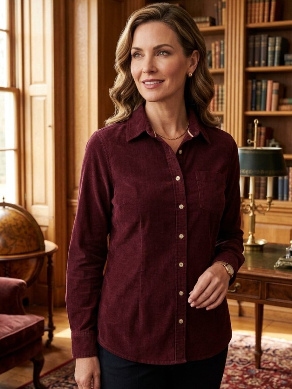 NWOT Jachs Girlfriend Burgundy Corduroy Button Up Shirt XS